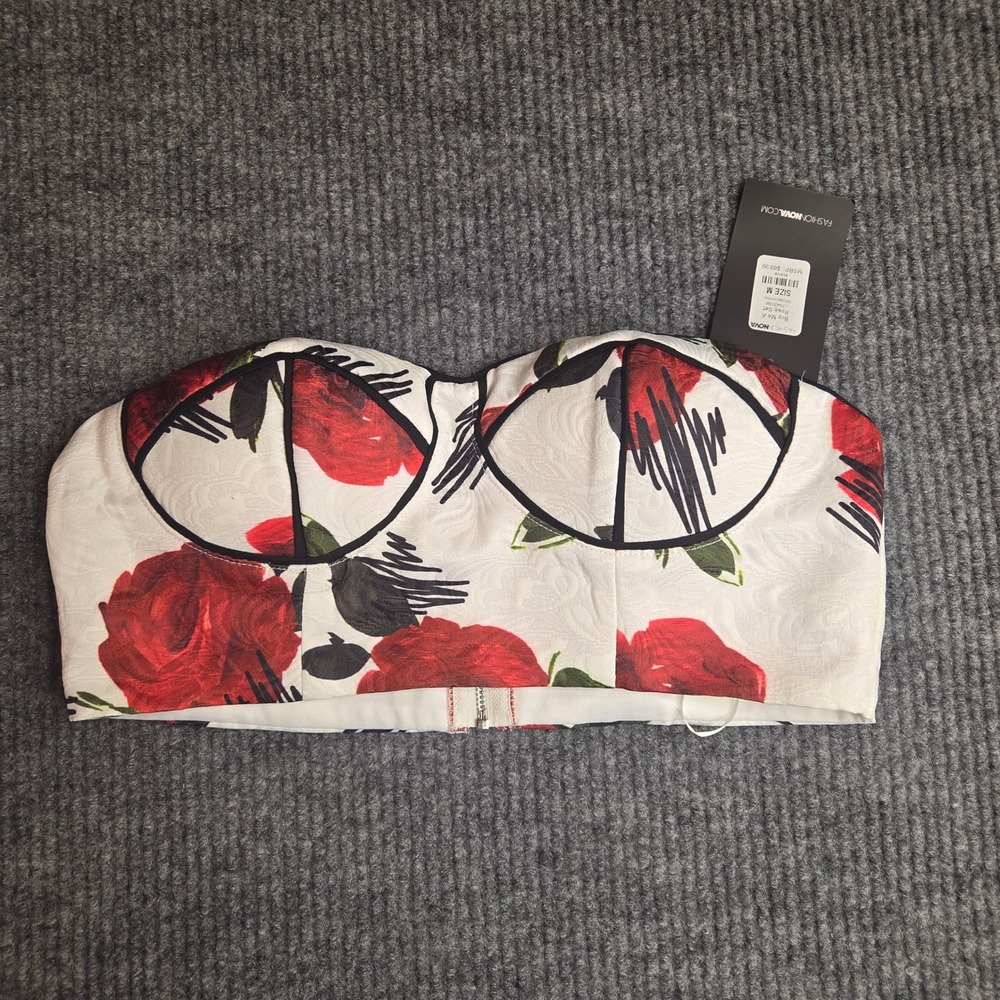 Fashion Nova Buy Me A Rose Bustier Crop Top White Floral Size M